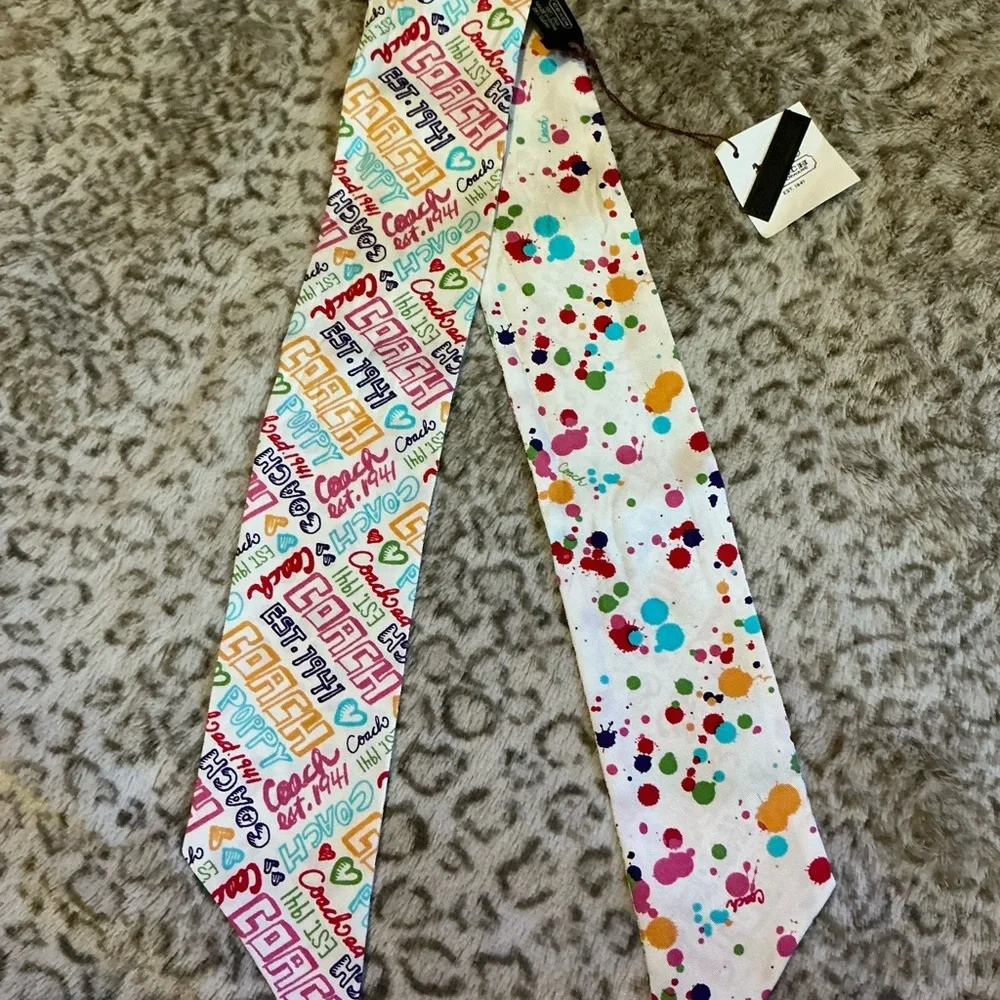 Coach Poppy Colorful Text and Dots Hair Scarf Bag Scarf. Absolutely Gorgeous 🥰